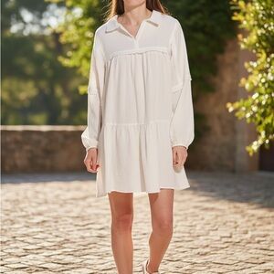 Ces Femme White Gauze Babydoll Tiered Dress